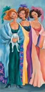 Ladies in Long Dresses and a Cat